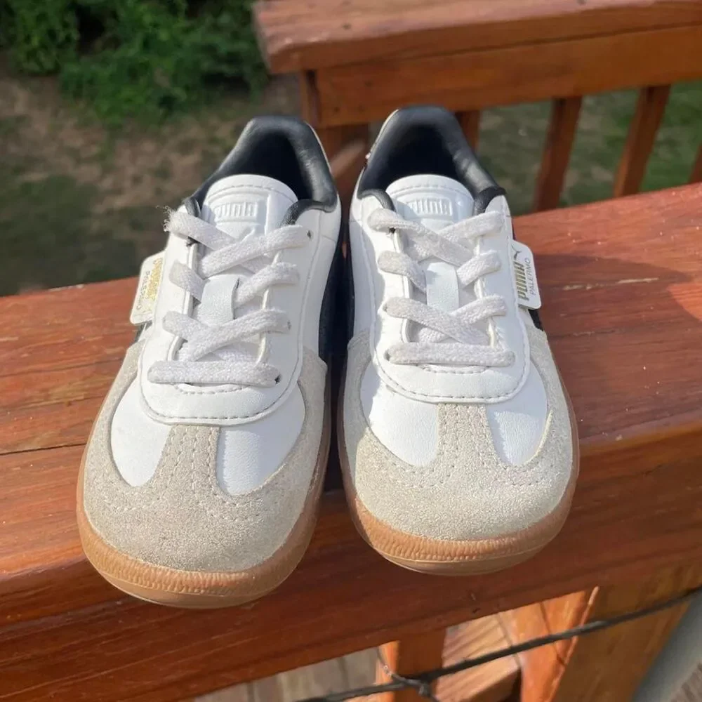 Puma Palermo Leather Toddler 8 White and Black Easy On